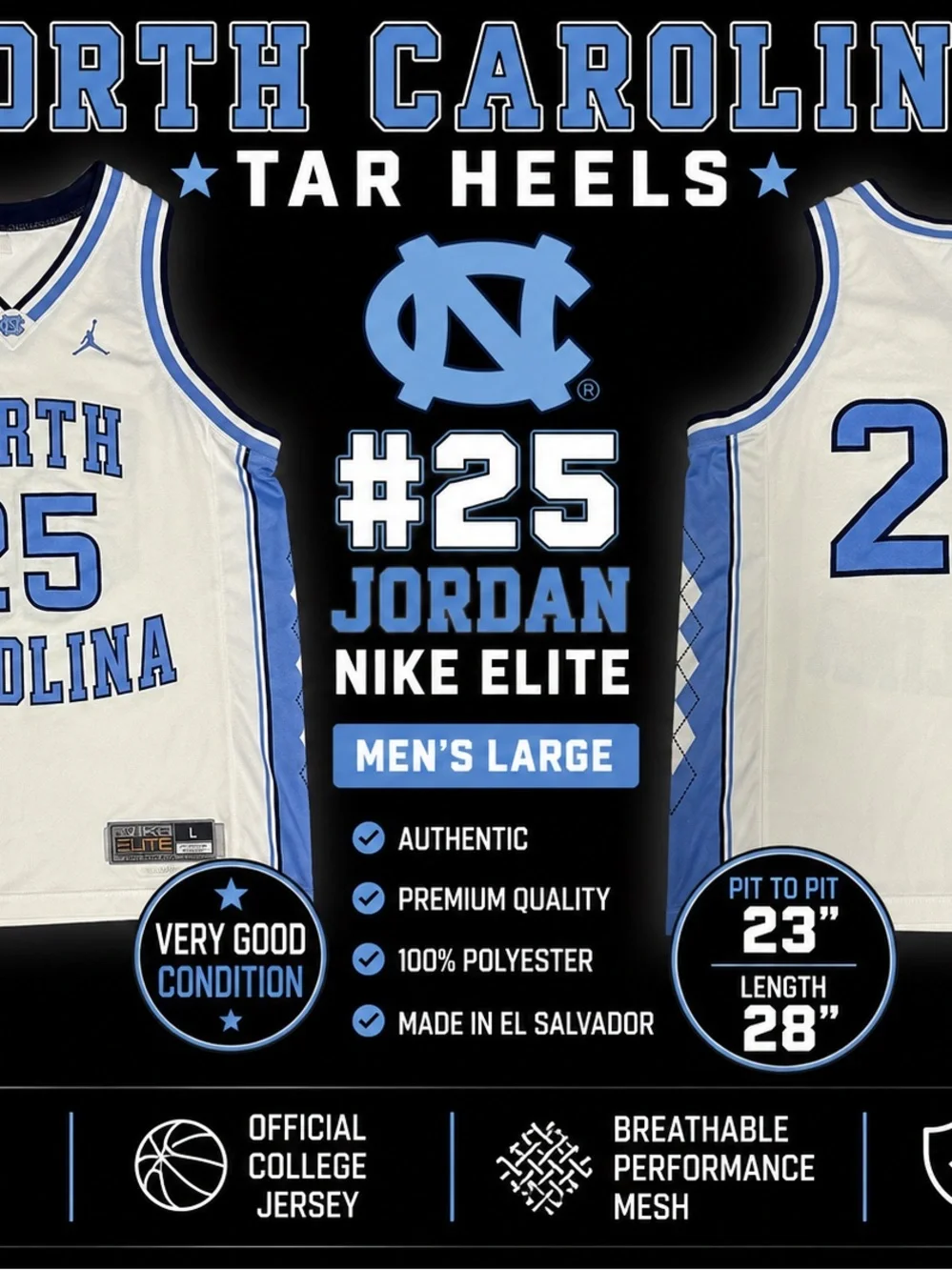 Jordan North Carolina Tar Heels #25 Jersey - White & Carolina Blue